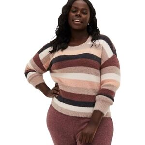 TORRID 2X striped drop shoulder fuzzy yarn pullover sweater NWT